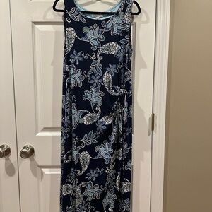 Robbie Bee Navy and Light Blue Paisley Maxi Dress